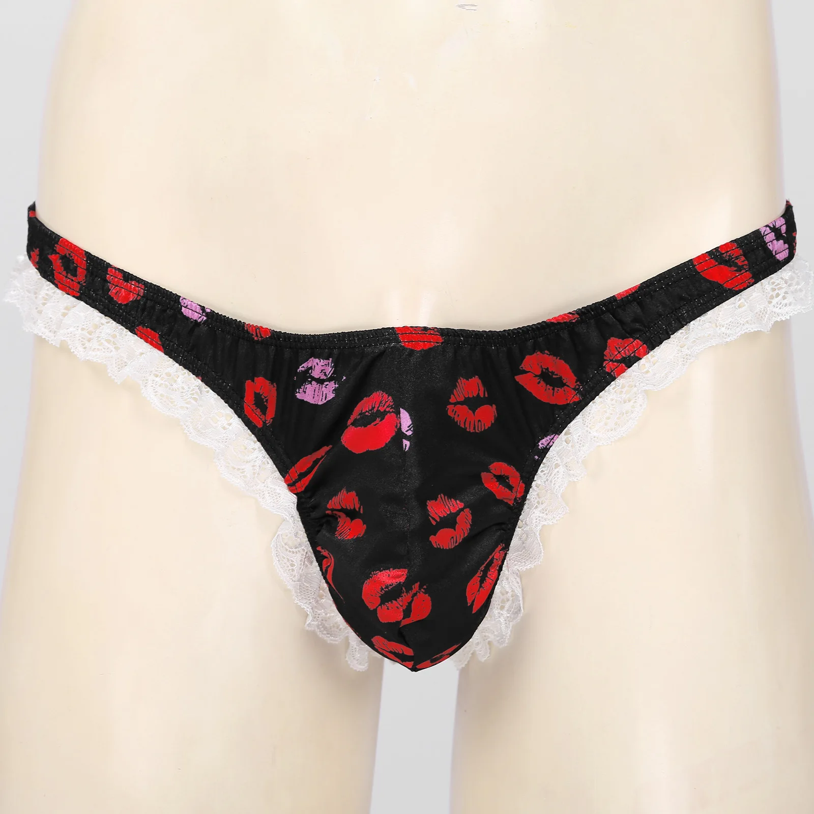 Sexy Men Sissy Panties Polka Dot Ruffled G Strings Thongs Low Rise Soft Satin Bikini Men Penis Pouch Thong Men Underwear Briefs