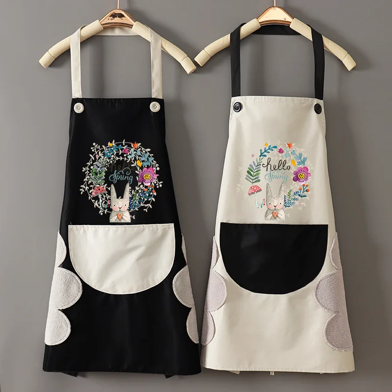 Kitchen can be wiped waterproof and oil resistant cartoon wreath rabbit kitchen apron women baking accessories 90*70 cm