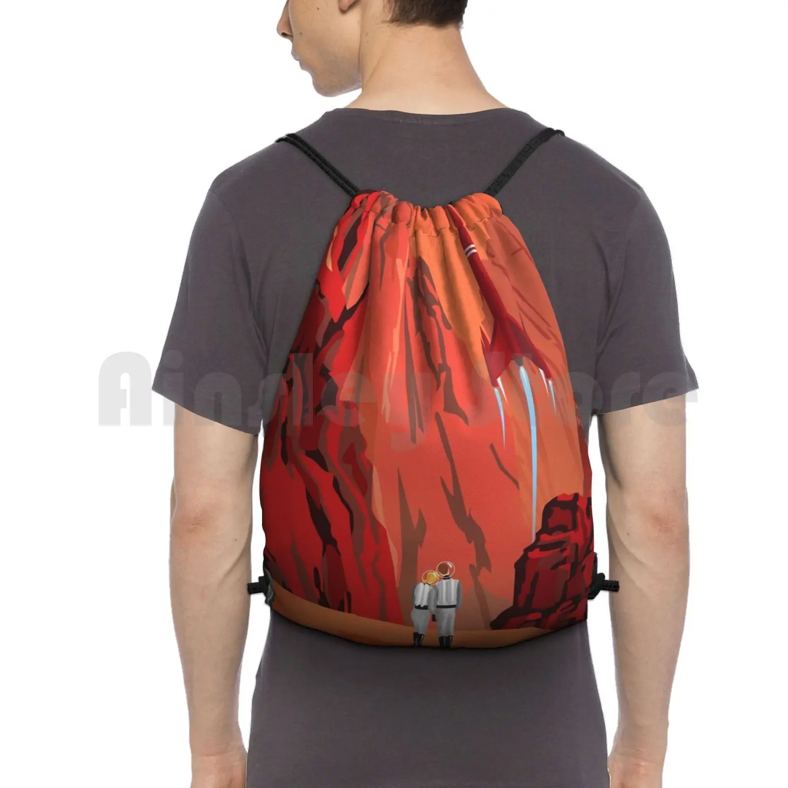 Travel Poster Backpack Drawstring Bag Riding Climbing Gym Bag Travel Retro Vintage Solar System Steve Thomas Kids Rocket