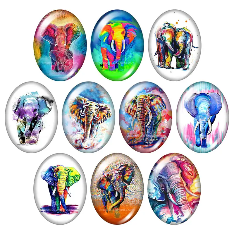 

Love Elephant Oil paniting style Cute Oval 13x18mm/18x25mm/30x40mm mixed photo glass cabochon demo flat back Jewelry findings