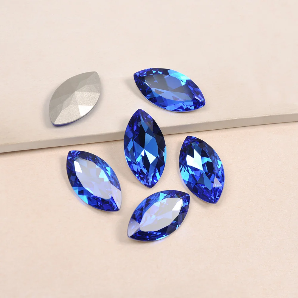 

Sapphire Navette Strass Crystal Fancy Stones Pointed back Crystal Glass Sew on rhinestones For Clothes Jewelry Crafts