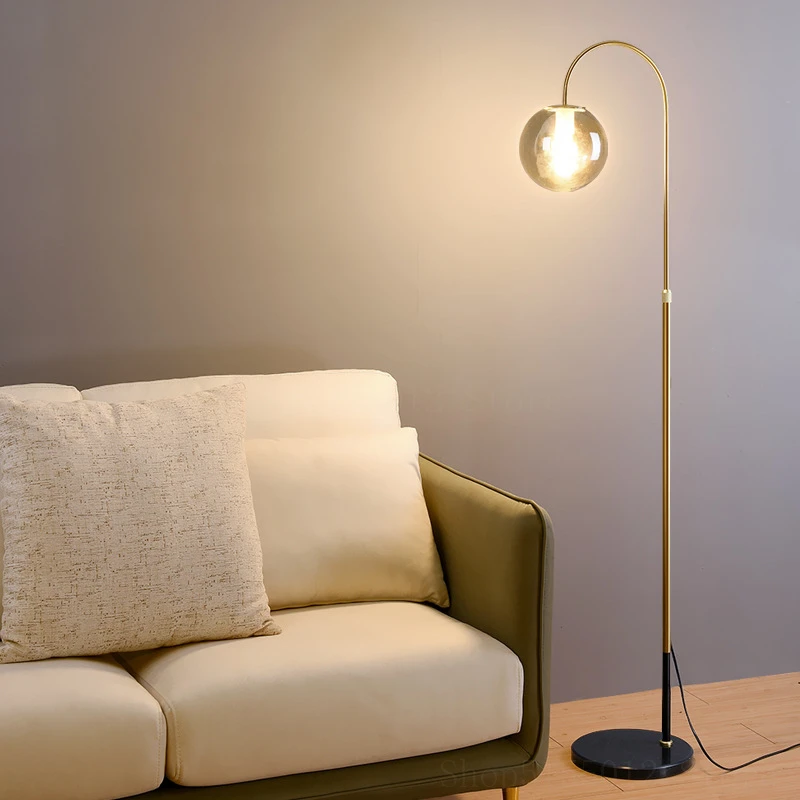 Nordic Led Floor Lamps E27 Glass Ball Lampshade Marble Base Standing Lamp Living Room Reading Lamp Modern Simple Stand Lamp