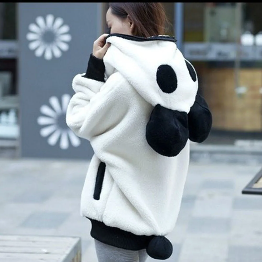 

Cute Bear Ear Panda Winter Warm Hoodie Coat Women Hooded Jacket Outerwear Z5