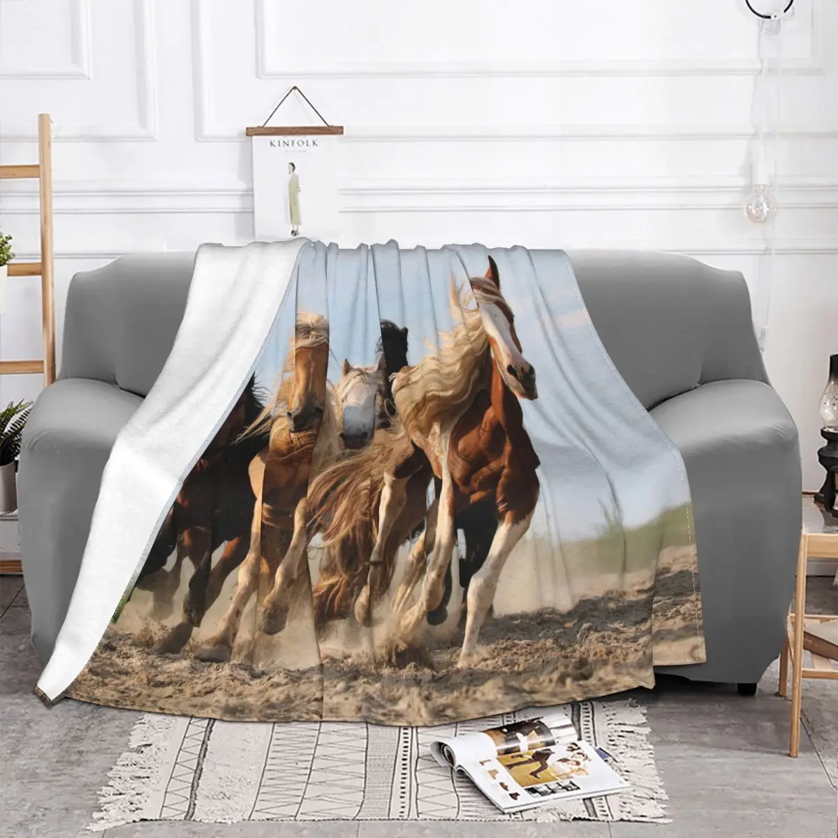 Horse Race Blankets Galloping Animal Lovers Fleece Funny Warm Throw Blanket for Chair Covering Sofa Decoration