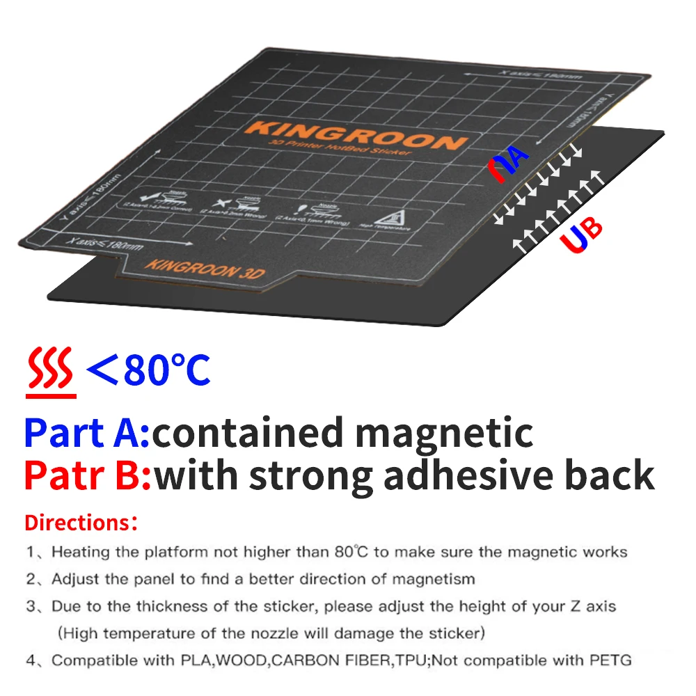 KINGROON Flexible Magnetic Heatbed 180x180/235x235mm 3D Printer Hot bed Sheet A+B Soft Magnet Build Plate For KP3S KP5L Ender 3