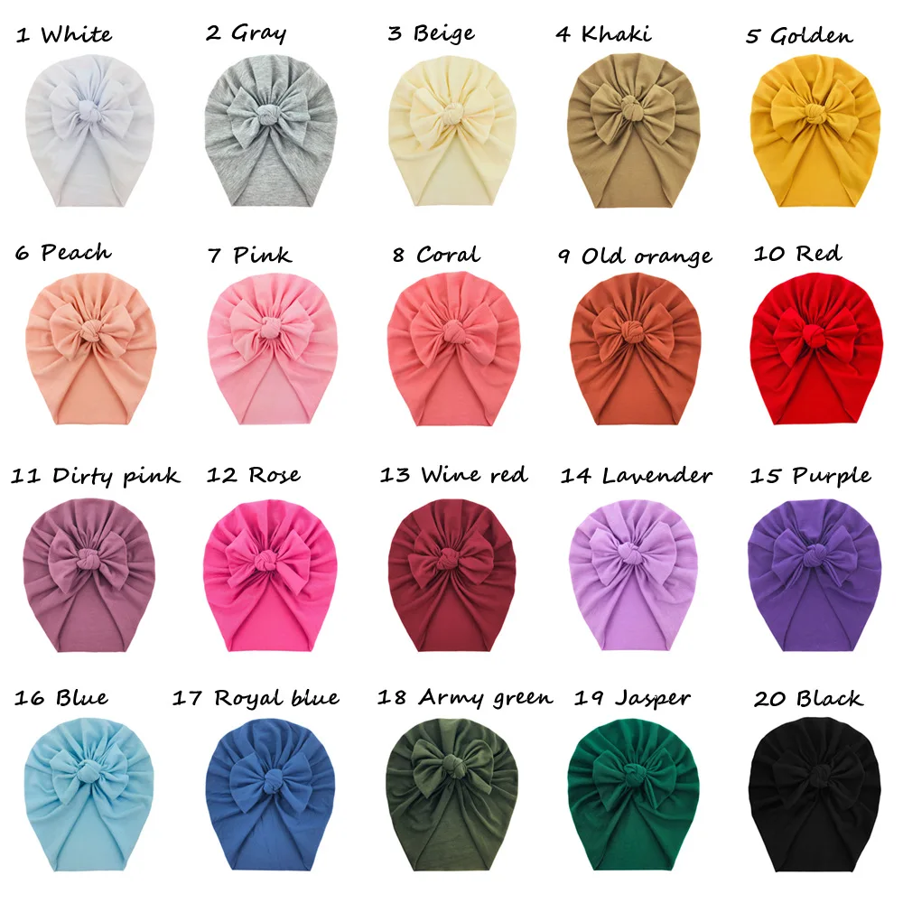 20pc/lot 2020 New Winter Solid Thick Newborn Hat Boys Girl Cotton Soft Knot Bow Turban Bonnet Caps Solids Baby Shower Props