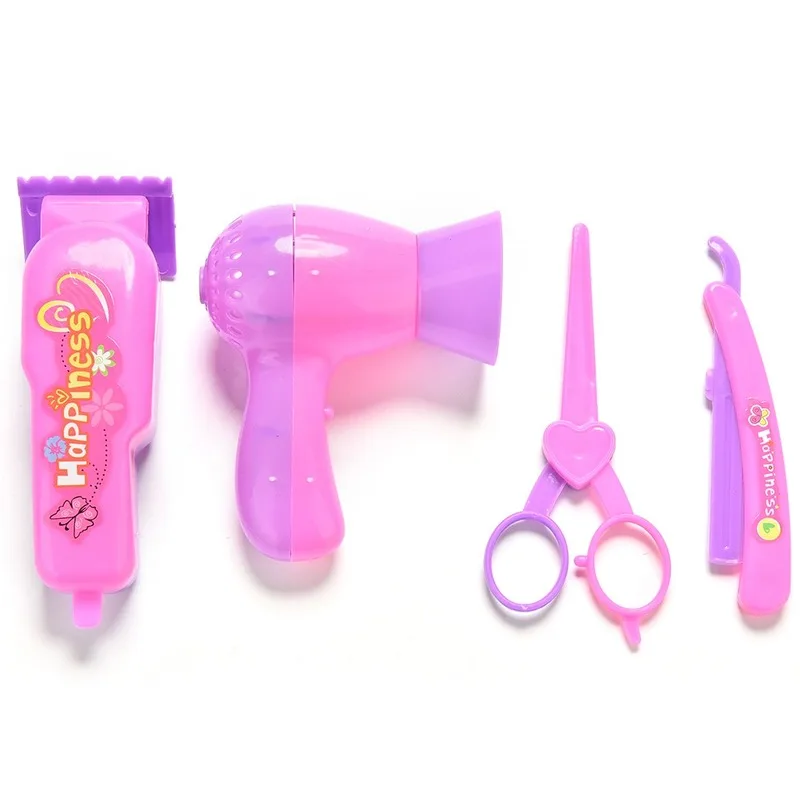 4 Pcs/set Eyebrow Razor Hair Dryer Scissors for Doll Barber Tools Toys Salons Hair Care Girls Gifts Dolls Accessories