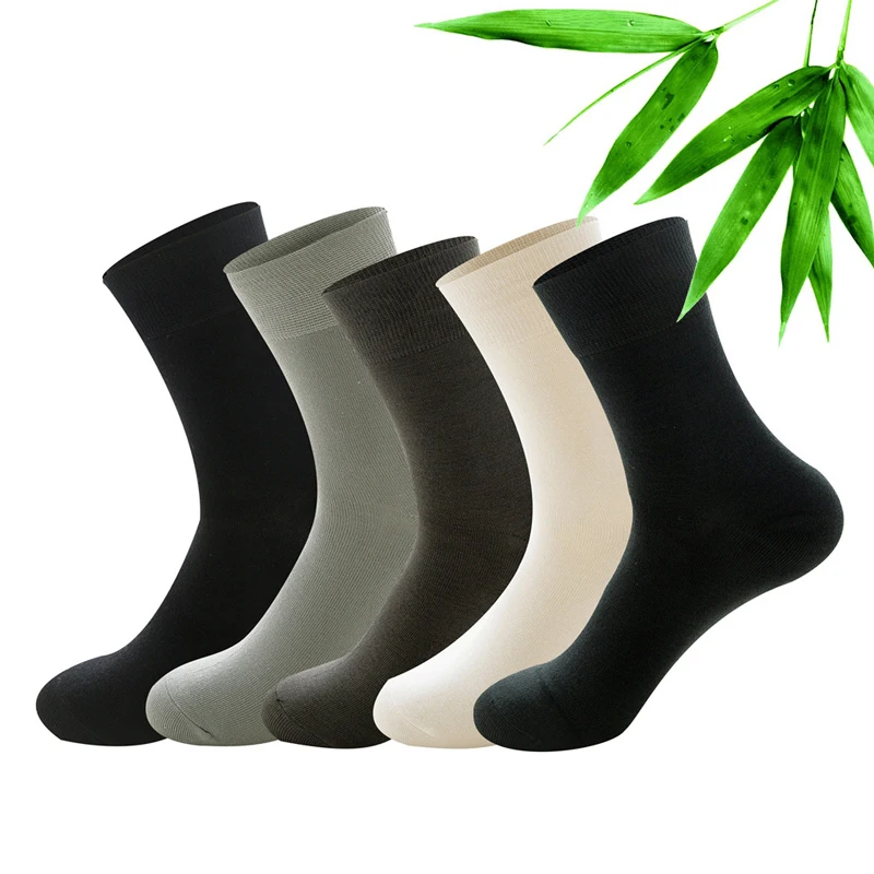 Calcetines de fibra de bambú para hombre, medias suaves y cómodas, color blanco y negro, informales, formales, 5 pares