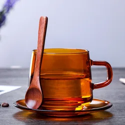 FATUBE High temperature resistant and easy to clean amber coffee cup Mugs with handle TRAY Drinkware 300ml single/double layer