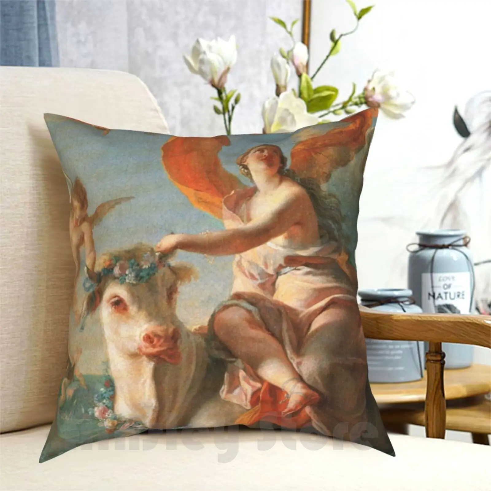 Europa By Unknown Pillow Case Printed Home Soft Throw Pillow Renaissance Aesthetic Ethereal Love Blue Orange Animal