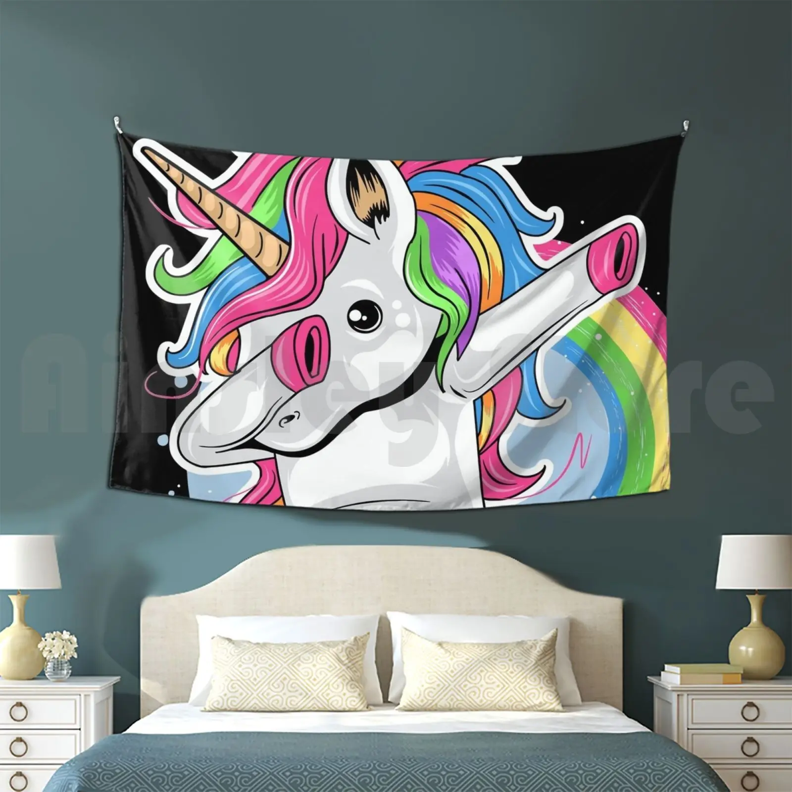 Dabbing Unicorn Rainbow Design Tapestry Living Room Bedroom Cute Funny Dabbing Unicorn Rainbow Dance Colorful