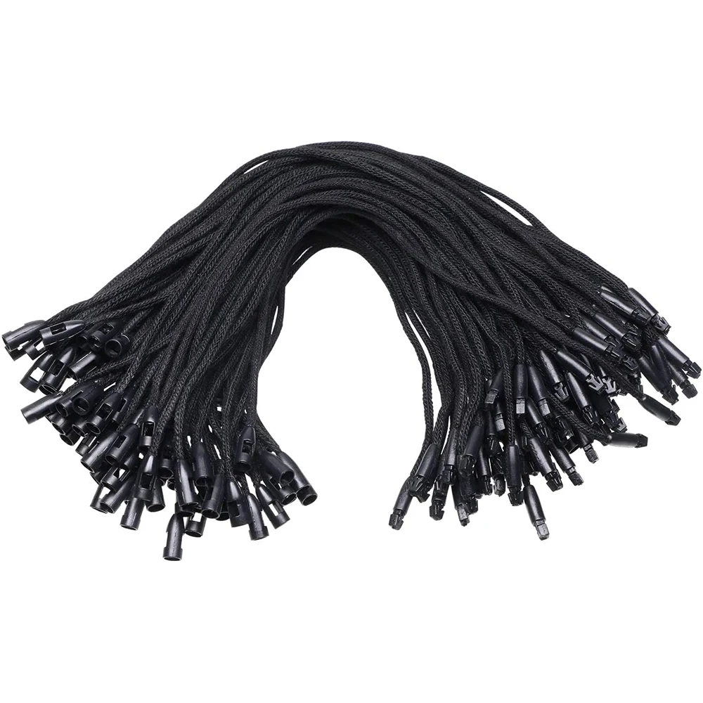100Pcs /lot Plastic Tag White Beige Black Hang Tag Polyester Rope String Snap Lock Pin Loop Tie Fasteners Clothing Labels