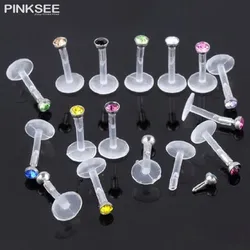 10/16pcs Lip Labret Piercing Setting Zircon Tragus Cartilage Flexible Bioplastic Labret Monroe Lip Ring Piercing Jewelry 16G