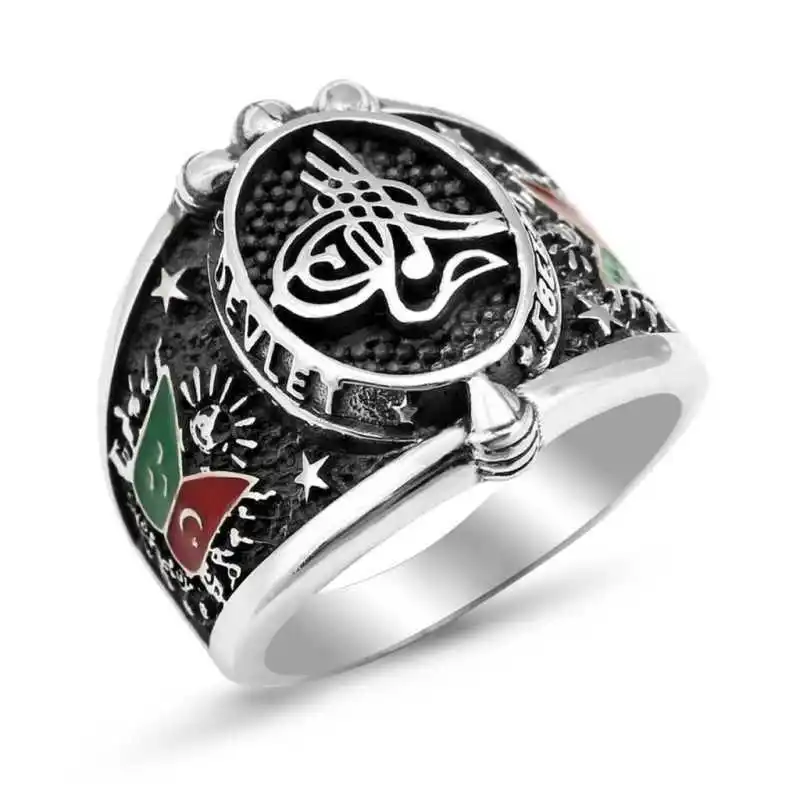 Silver Organization Special Men's Ring - 925 Sterling Men's Jewelry Wedding Birthday Gift - Box - Man - Fashion - Botiva - Size - Turkish - Patterned Embroidery