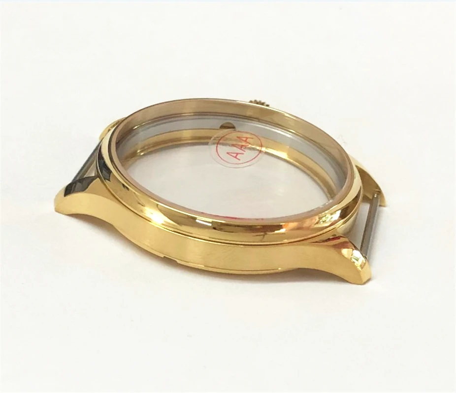 44mm Stainless Steel Watch Case Sapphire Crystal Glass Electroplated 18K Gold For ETA 6497/6498 ST3600/3621 Watch movement