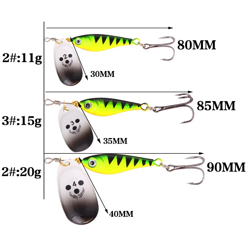 1Pcs Rotating Spinner Bait Spoon Sequins Lures 11/15/20g 80/85/90mm Pike Metal Iscas Artificial Bass Bait Fishing Lure Tackle