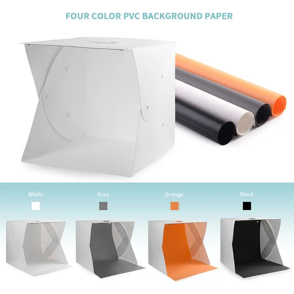 16x16inch Photo Light Box 40X40X40CM Foldable Photo Studio Box Portable Photo Photography Shooting Light Tent Kit with LED Light