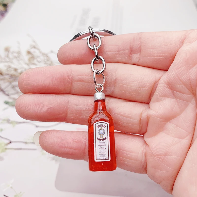 Cute Resin Beer Wine Bottle Keychain Assorted Color for Women Men Car Bag Cocktail Beer Keyring Pendant Accessions Wedding Party