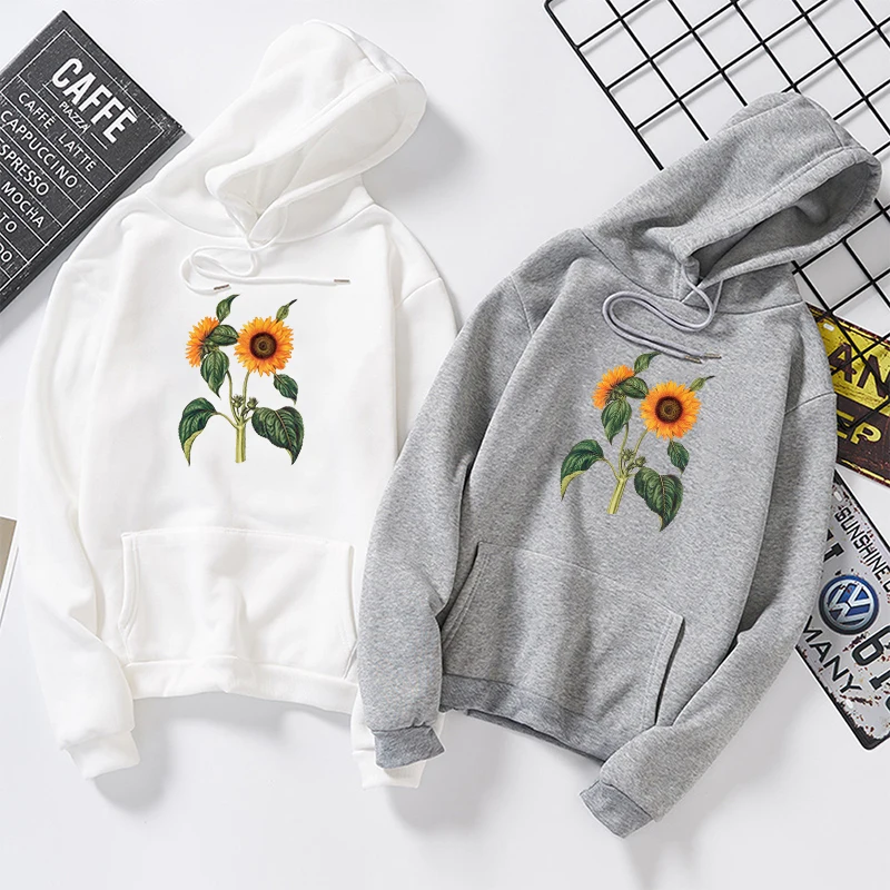 Women's Hoodie Sunflower Print Long Sleeve Hooded Sweatshirt Pullover Female Blouse Tops Loose Hoodies Autumn