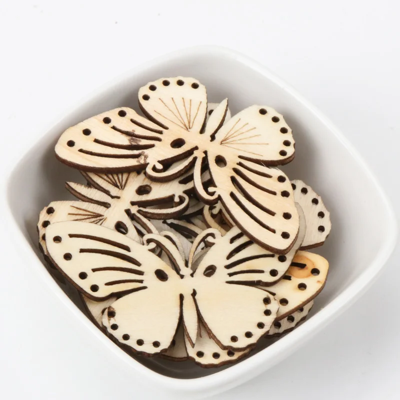 Butterfly Pattern Natrual Wooden Scrapbooking Hollow Craft Random for Home Decoration 32x55mm 5pcs