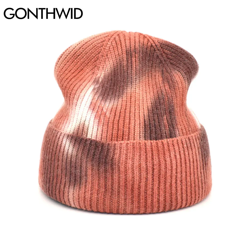 GONTHWID Unisex Knitted Tie Dye Beanies Men Women Brimless Skullcap Streetwear Winter Hip Hop Casual Headwear Bonnets Hats Caps