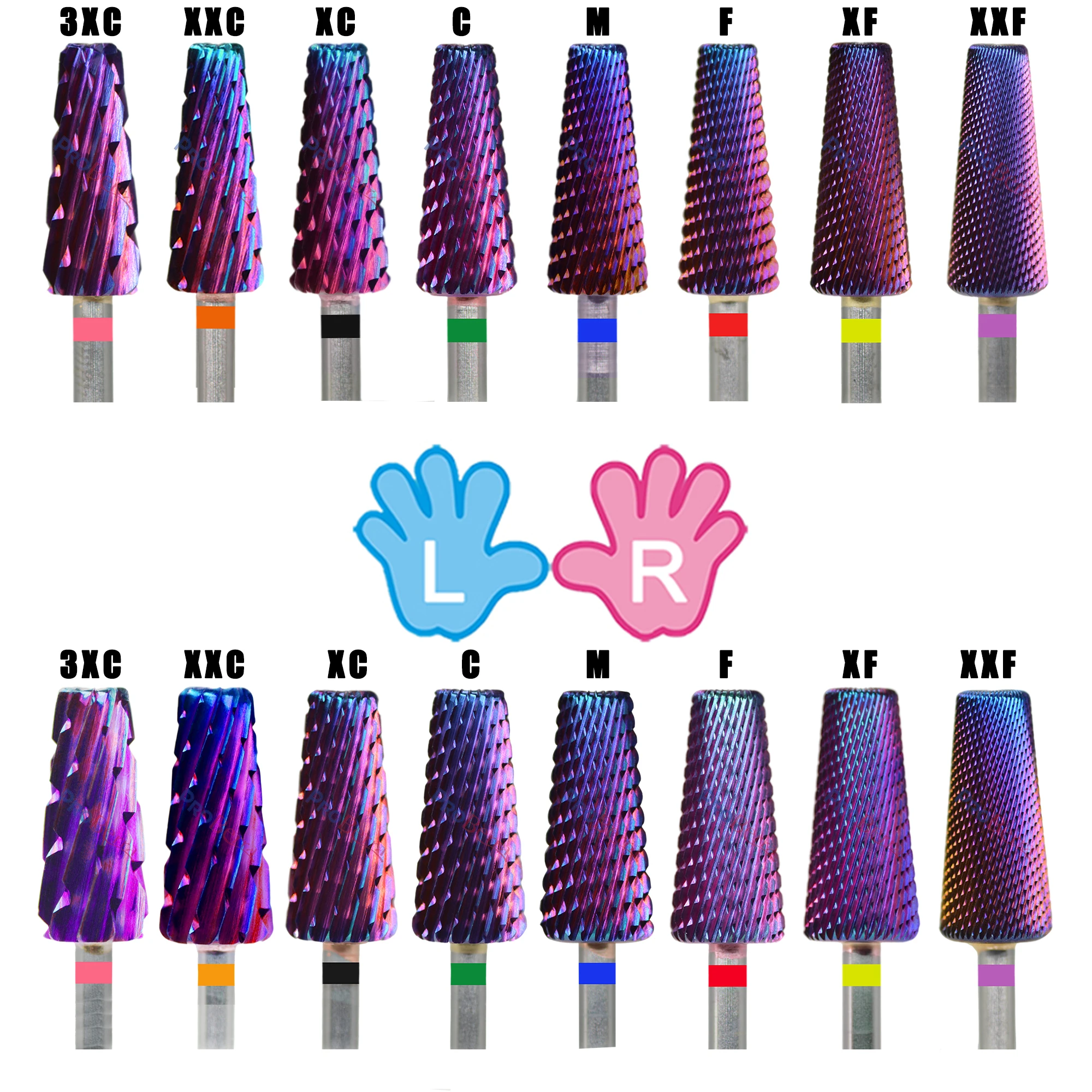 4 IN 1 Carbide two hand 7.0 Large Medium Small 3 Size Purple Tungsten Carbide nail milling drill bits 6.0