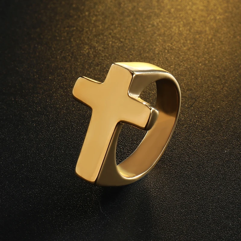 3 Color Stainless Steel Smooth Cross Rings Christ Crucifix Cross Bague Homme For Men Women Finger Jewelry