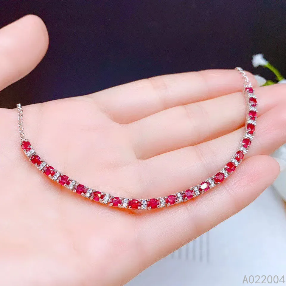 KJJEAXCMY Fine Jewelry 925 Sterling Silver inlaid gemstone ruby women hand bracelet beautiful support detection