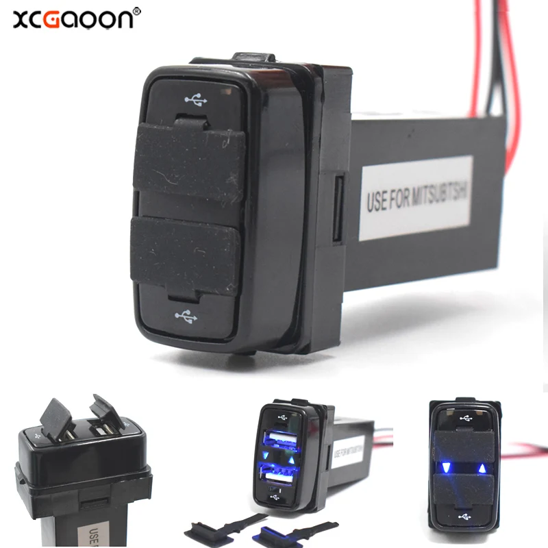 

XCGaoon Special 5V 2.1A Dual 2 USB Interface Socket Car Charger Adapter For Mitsubishi With Short Circuit Protection