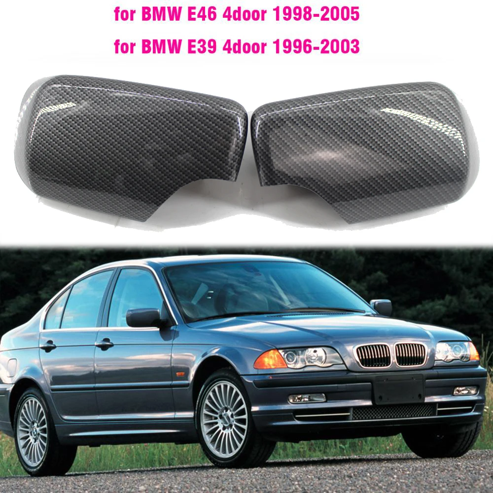 Rearview Mirror Cover Caps Carbon Fiber / Black For BMW E46 E39 4door 325i 330i 525i 530i 540i 1998 1999 2000 2001 2002-2005