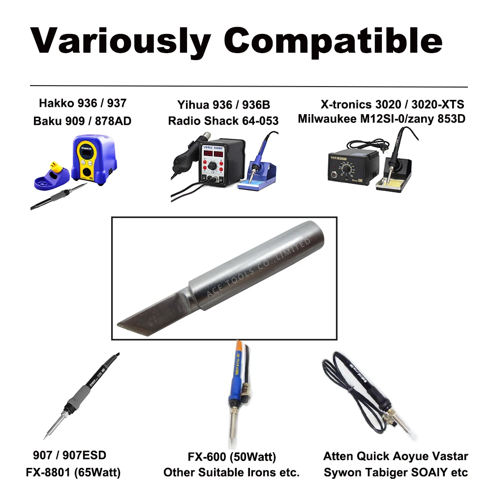 Soldering Tip 900M-T-K Knife 4.7mm for Hakko 936 907 Milwaukee M12SI-0 Radio Shack 64-053 Yihua 936X-Tronics 3020 Iron Bit