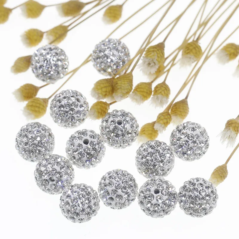 Cuentas espaciadoras sueltas para fabricación de pulseras y collares, cuentas redondas de arcilla de cristal checo blanco, pavé de diamantes de