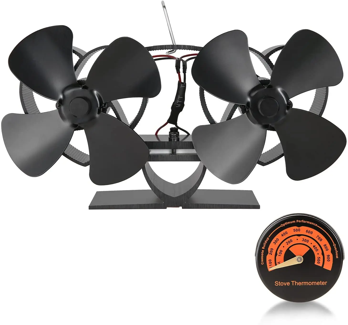 1 set  Double Headed 8-blade firewood fireplace fan Heat Powered Wood Burner Eco Stove Fan Quiet High Quality Stove Fan