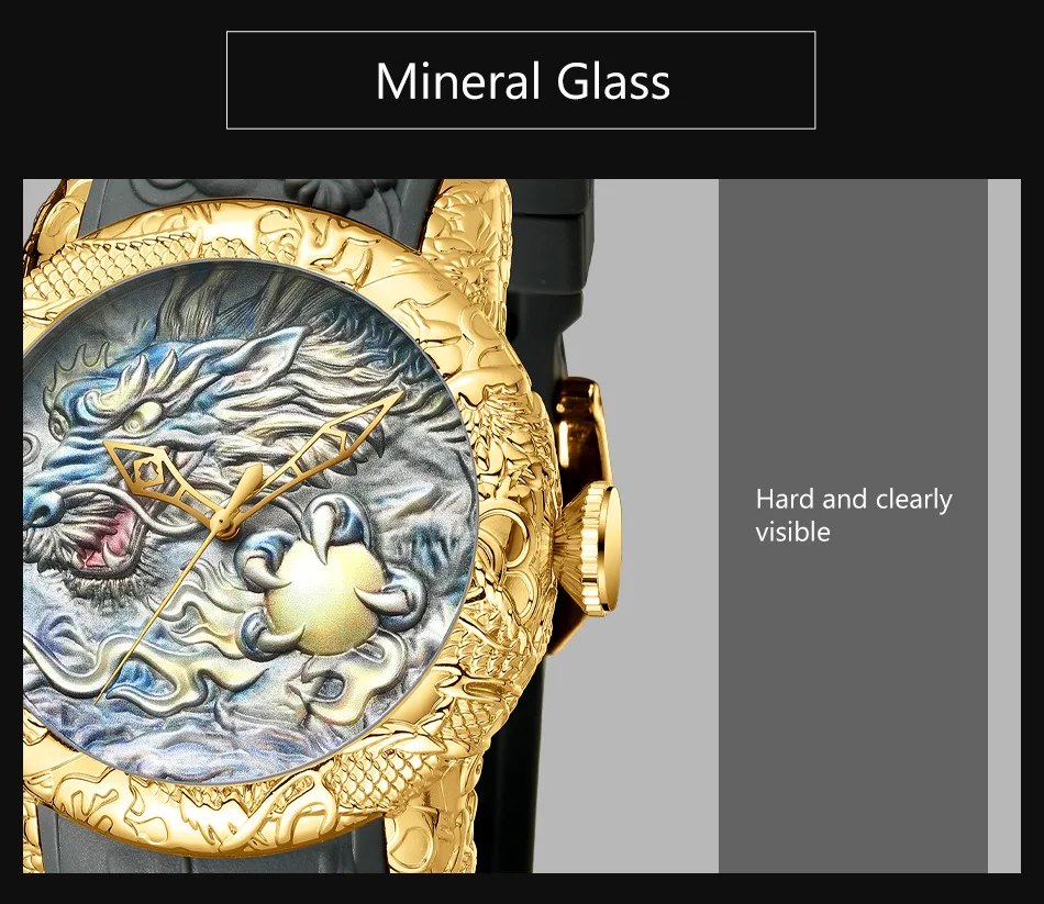 Embossed 3D Dragon Sculpture Watch Men Quartz Watches Waterproof Gold Big Dial Reloj Male Clock Top Luxury BIDEN Engrave TODO