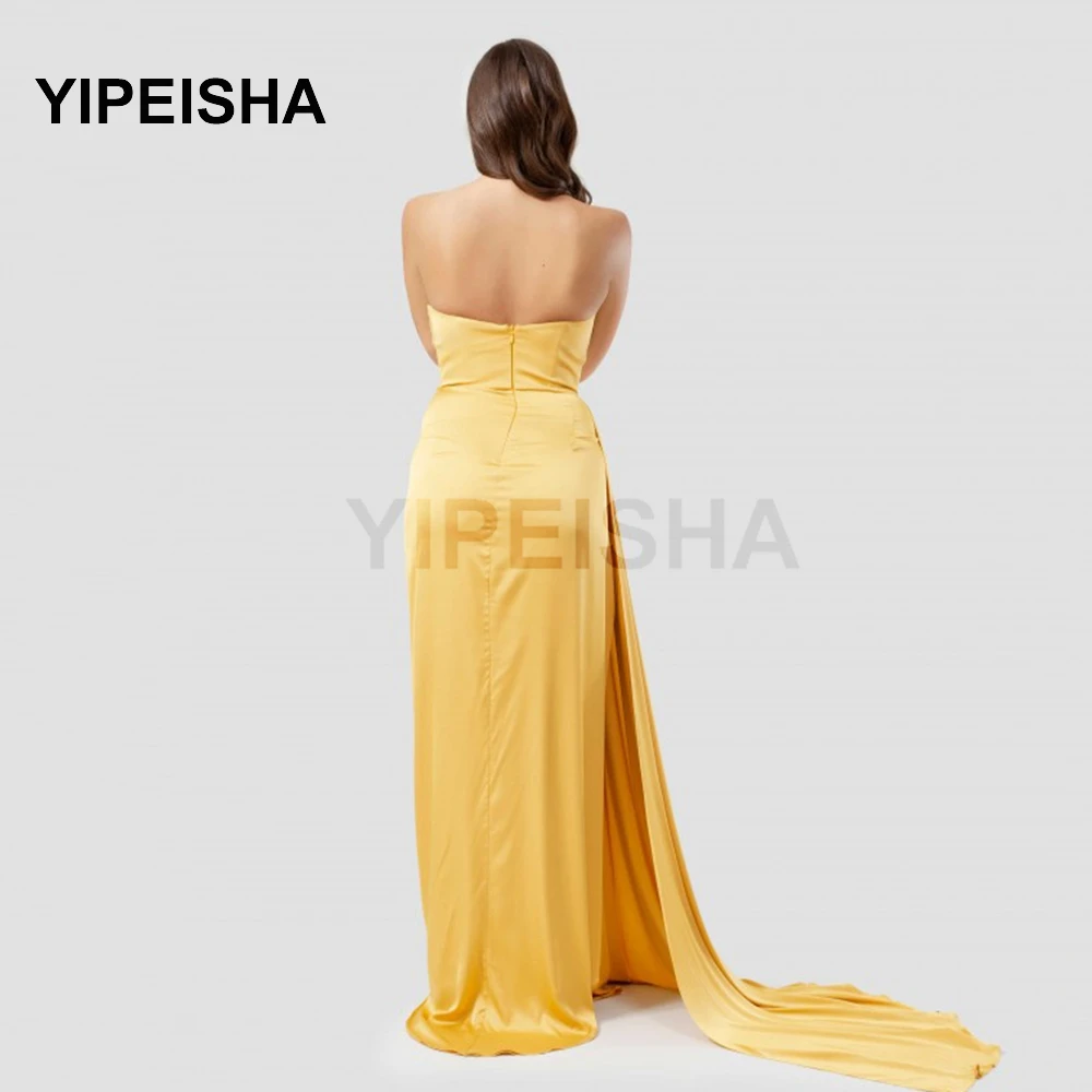 Vestido de festa com divisão alta e sem alças, vestido sexy de chiffon simples com as costas abertas da frente, para festa de formatura