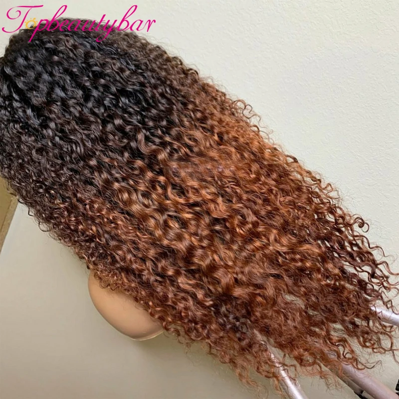 Ombre Brown Color Human Hair Remy Wigs 180% Brazilian Curly 13x4 Lace Frontal Wig Human Hair Wigs For Women Preplucked