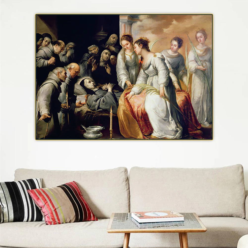 Murillo "la muerte de San Clare", póster de decoración de arte occidental, lienzo, pintura al óleo, obra de arte, decoración estética del hogar para pared