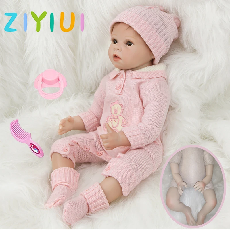 ZIYIUI 55Cm Reborn Doll Realistic Silicone Vinyl Cute Girl Open Eyes Rooted Mohair Hair Kids Favorite Toy