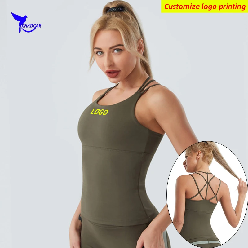 

Push Up Multi Strap Cross Back Sleeveless Running Shirts Women Gym Fitness Training Tank Top Yoga Vest Padded Sports Bra Custom