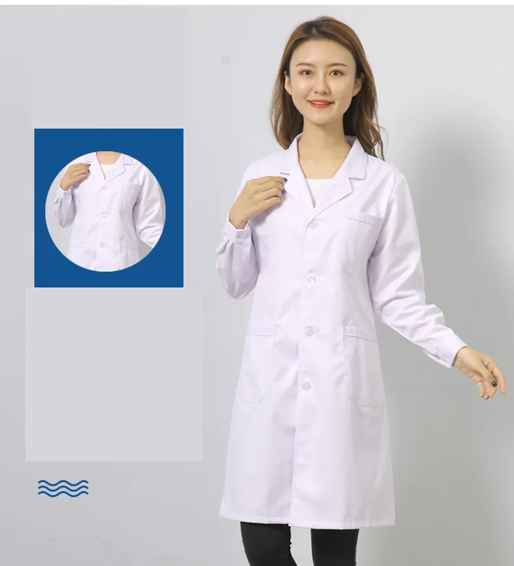 Uniforme de médico para mujer, abrigo blanco para enfermera, monos de laboratorio, politipo, venta de fábrica, abrigos blancos para hombres y