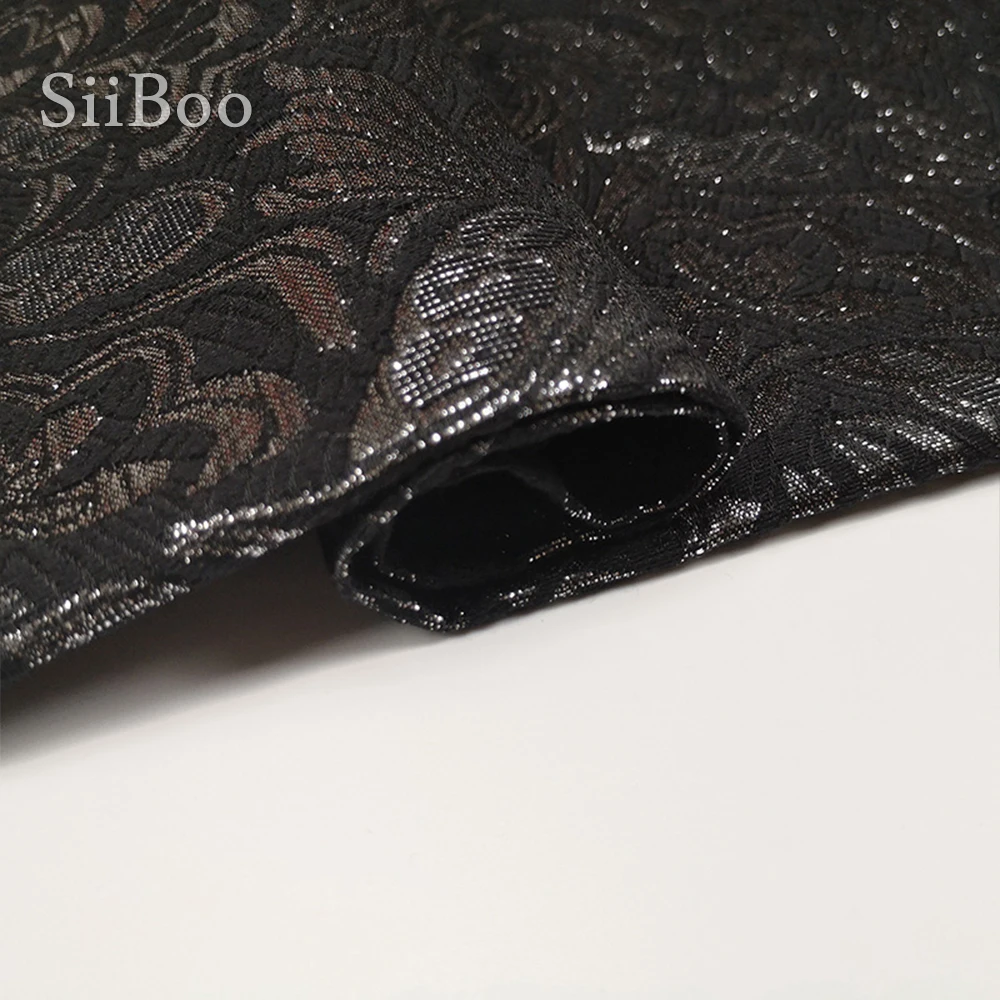 Italy retro floral embossed style black silver polyester metallic jacquard brocade fabric for spring suit set telas tissu SP5989