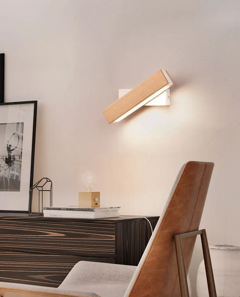 Modern Led Indoor Luminaire Wooden Wall Lamps 180 Degree Rotation Bedside Light Vanity Light Bathroom Reading Nordic Design Deco