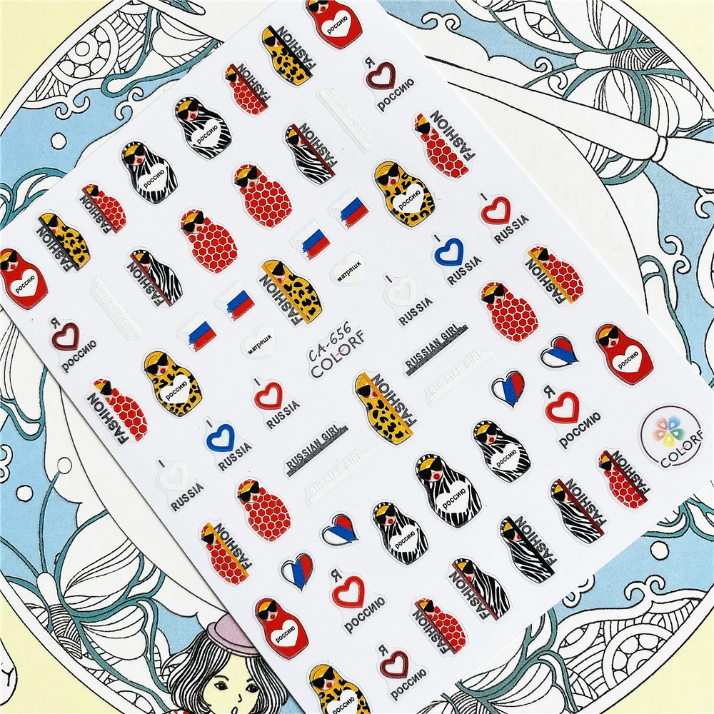 CA-630 CA-656 Russian doll 3D Back glue Nail Art Stickers Decals Sliders Nail ornament decoration