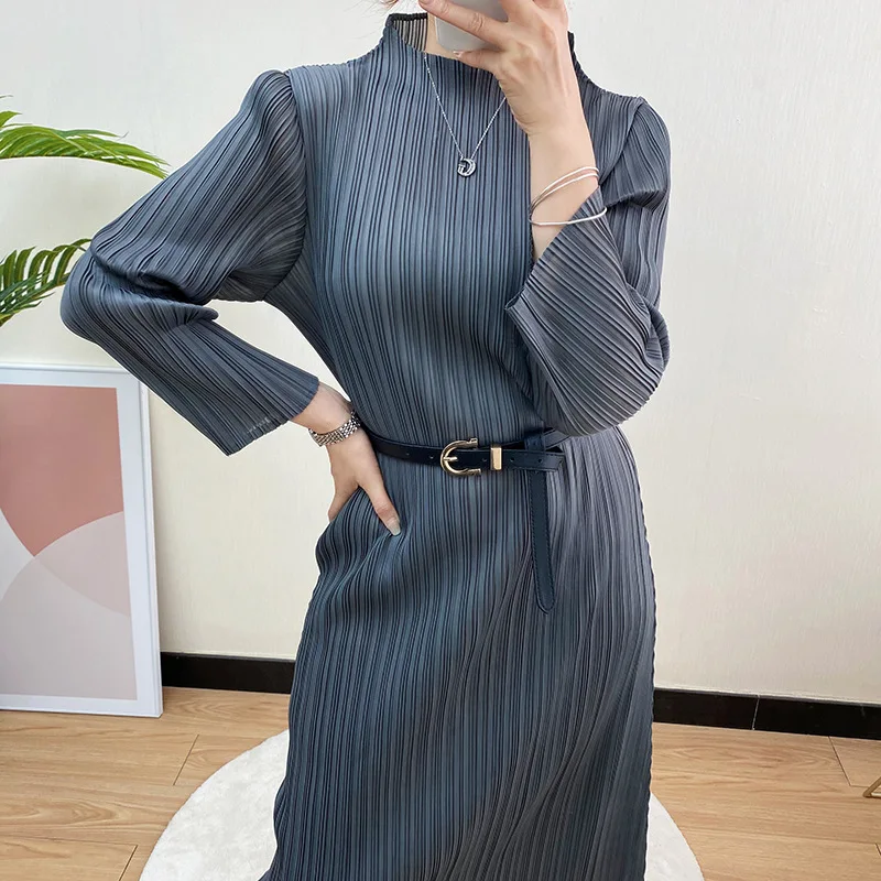 TIANPEI Pleats Spring Autumn Winter Miyake Women Long Sleeve Comfortable Dress High Quality Korean Style Casual Designer Clothes