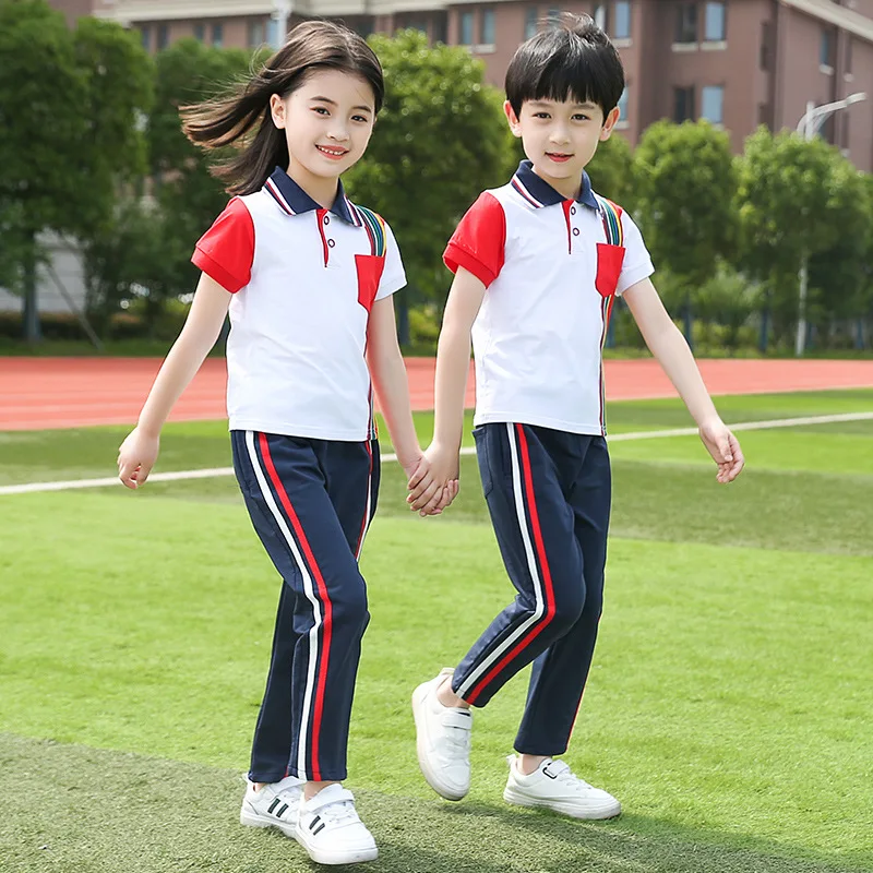 Conjunto de roupa escolar, uniforme de escola para meninos e meninas, roupa esportiva de alta qualidade para primavera e 2020