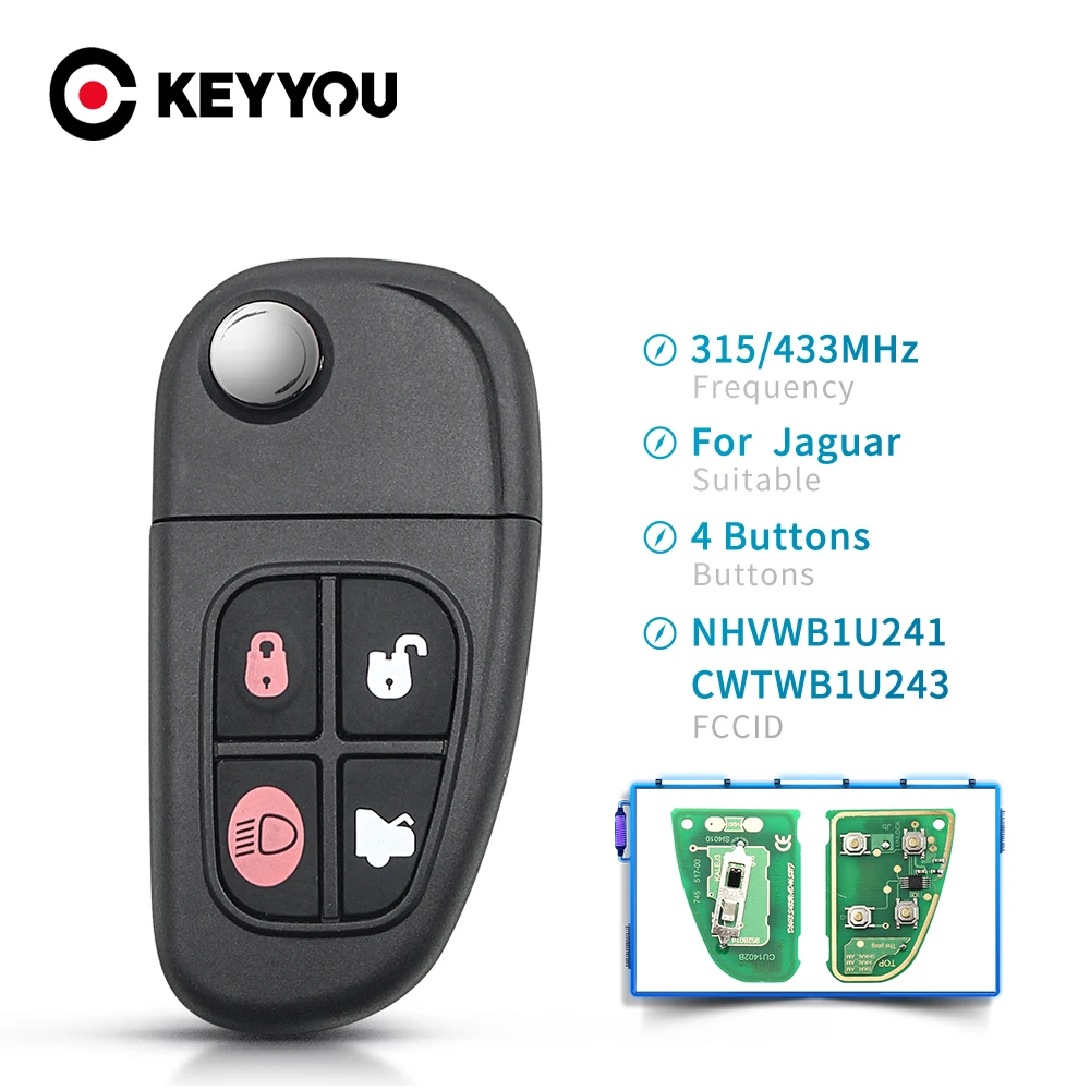 

KEYYOU дистанционный ключ для автомобиля для Jaguar X-Тип S-Тип 1999-2009 XJ XJR 2002-2008 315/433 МГц 4D60 чип NHVWB1U241 CWTWB1U243 4 кнопки