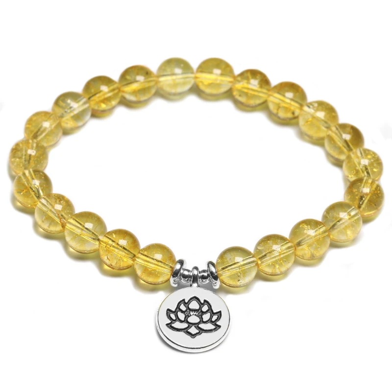 Natural Citrine Stone Meditation Lotus Buddha Pendant Women Bracelet For Men Energy Healing Yoga Handmade Jewelry