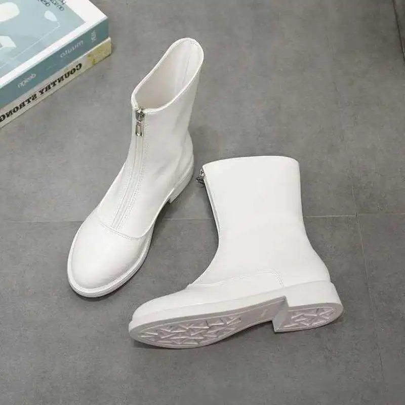 New Autumn Winter Mid-calf Women Boots Flats Heels Warm Plush PU Leather Boots High Quality Knee High Bootsots 2019