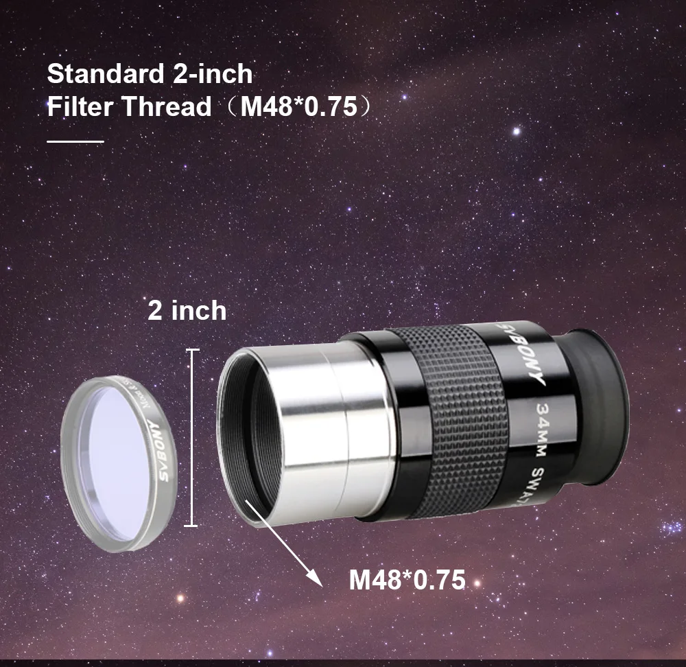 SVBONY Professionelles Astronomie-Teleskop, 34 mm, 2 Zoll Weitwinkel, 72 ° FMC Asphärisches Okular HD – Detail 4