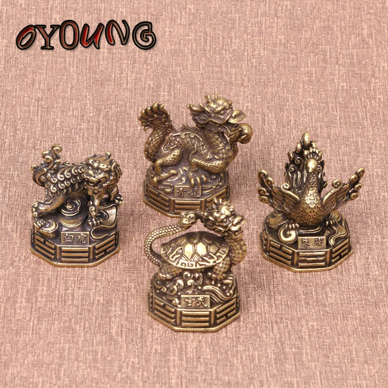 Brass Chinese Four God Beasts Ornaments Green Dragon White Tiger Vermilion Bird Black tortoise Fengshui Copper Mini Figurines